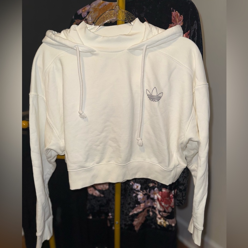 Adidas Women's Off-White Cropped Hoodie